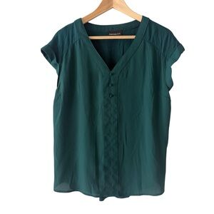 Fortune & Ivy Women’s Short Sleeved Mixed Material Blouse Dark Green